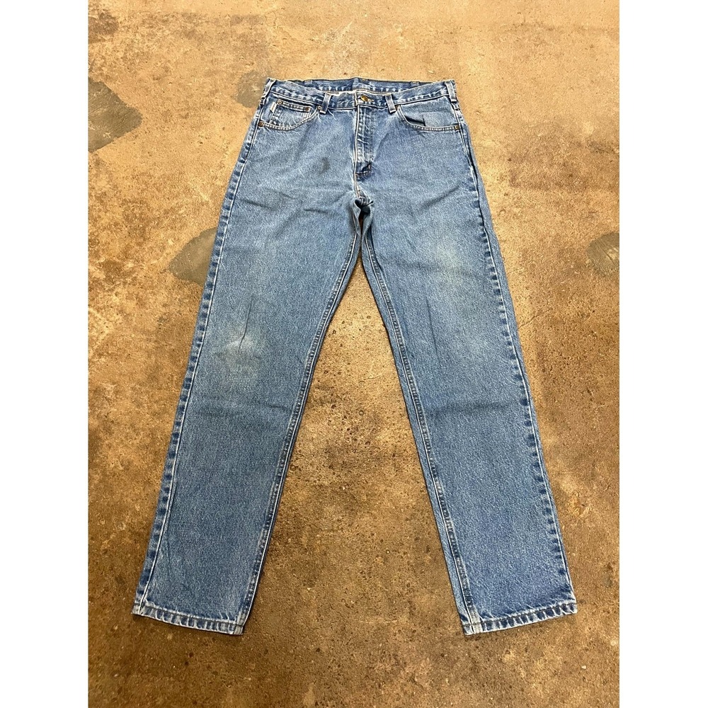 Carhartt Relaxed Tapered Fit Jeans Mens 35x34 Blue Denim Cotton High‎ Rise Work